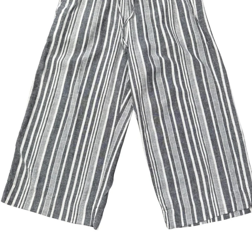 Banana Republic Striped Gray Linen Blend Wide Leg Cropped  Pants